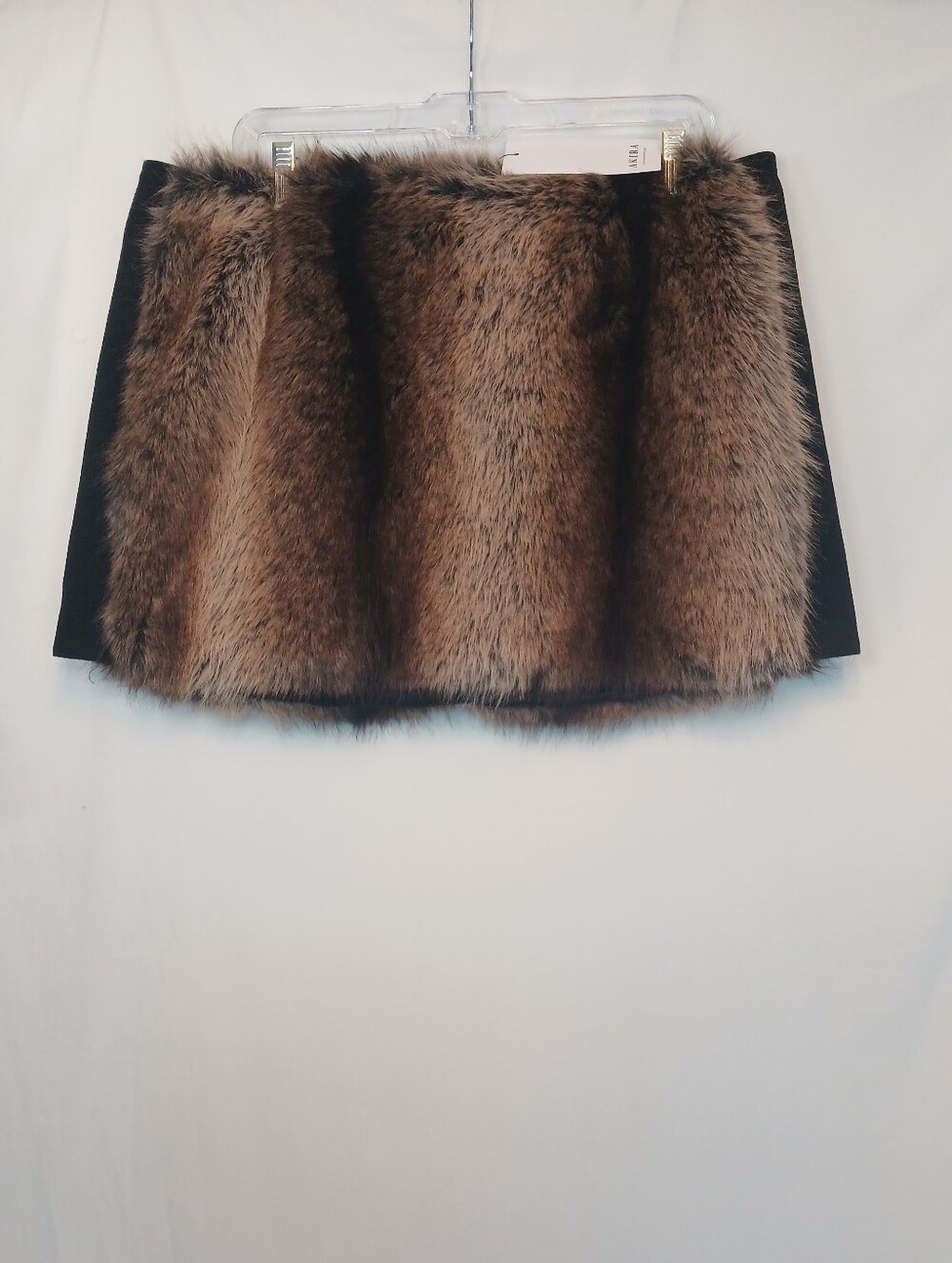Brown & Black Faux Fur Pull On Mini Skirt 1X New!
